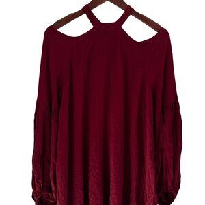 Free People Boho Cold Shoulder Halter Top Burgundy Flowy Size L